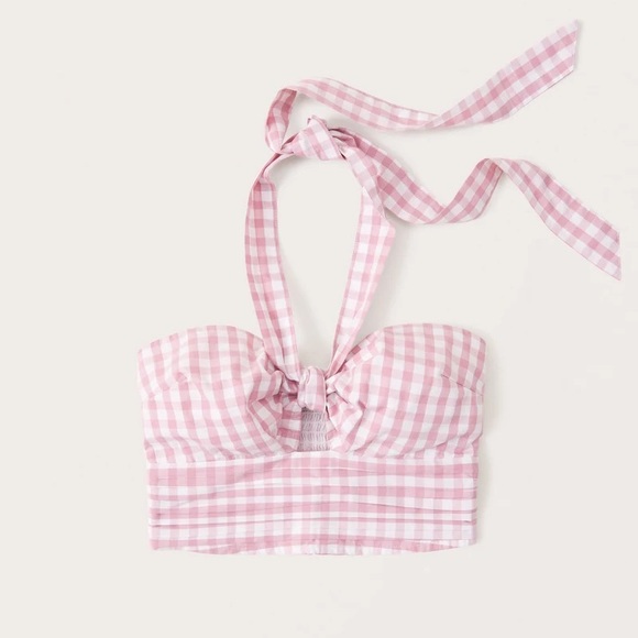 Abercrombie & Fitch Tops - Abercrombie pink plaid Poplin Knot-Front Halter Top